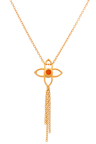 Carnelian Joy Flower Necklace With Tassel 16"/18" 24K Gold Vermeil