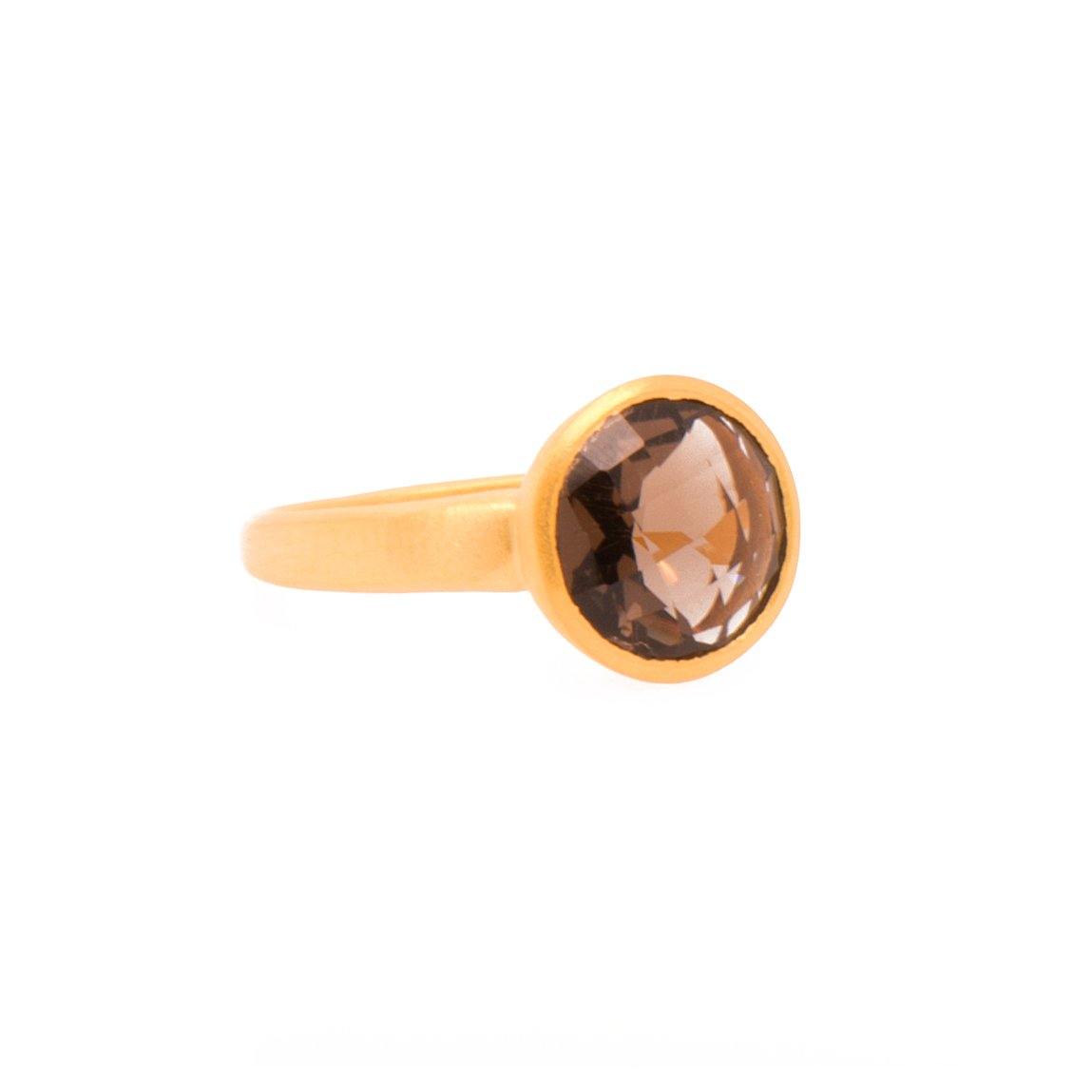 JOY BASIC SMOKY QUARTZ RING 24K GOLD VERMEIL - Joyla Jewelry