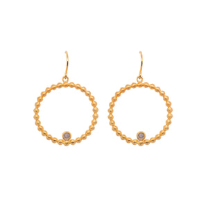 Labradorite Ball Hoop Wire Earrings- Karma Fair Trade 24K Gold Vermeil