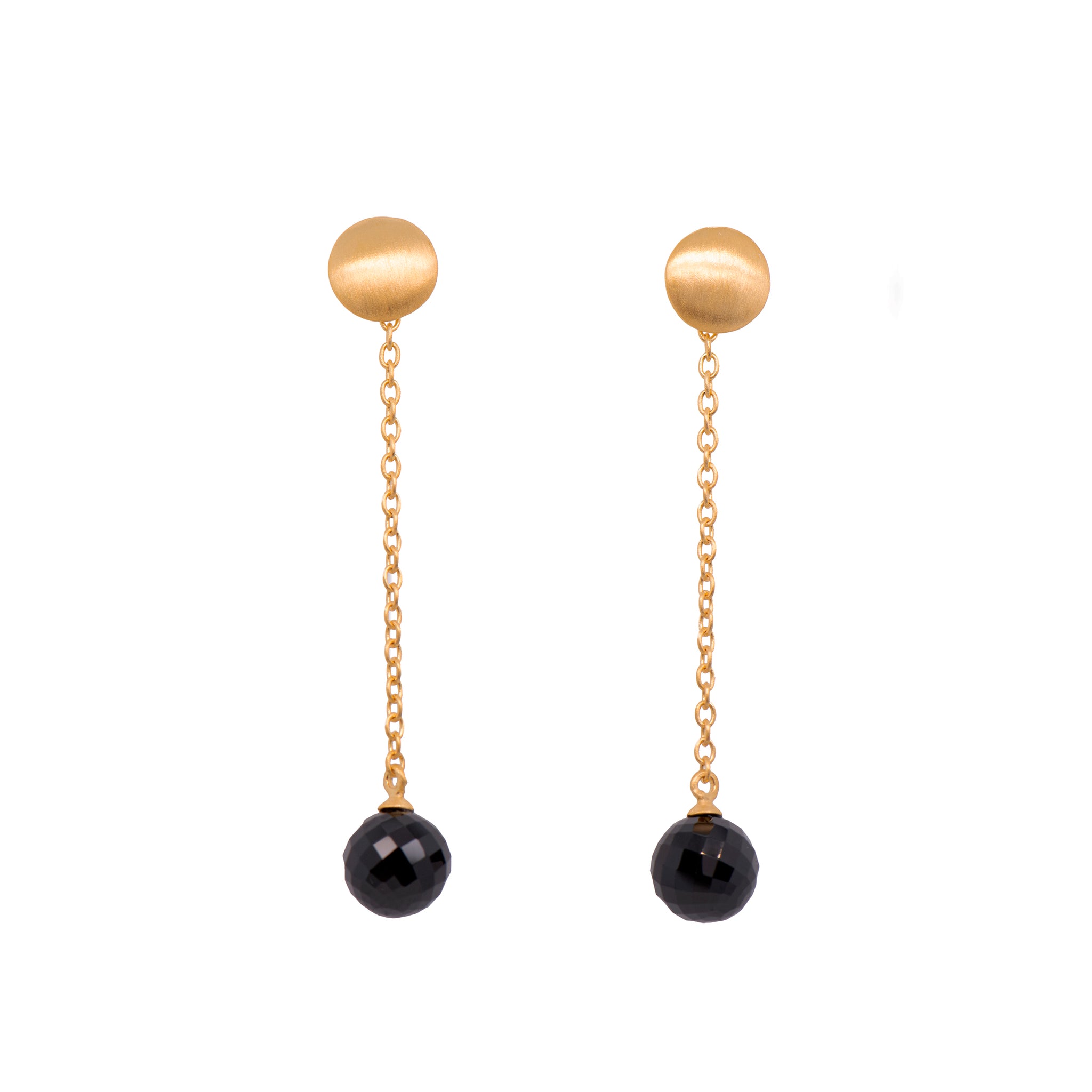 Moon Chain Drop Black Spinel Earrings