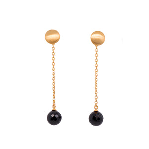 Moon Chain Drop Black Spinel Earrings