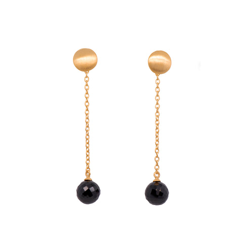 Moon Chain Drop Black Spinel Earrings