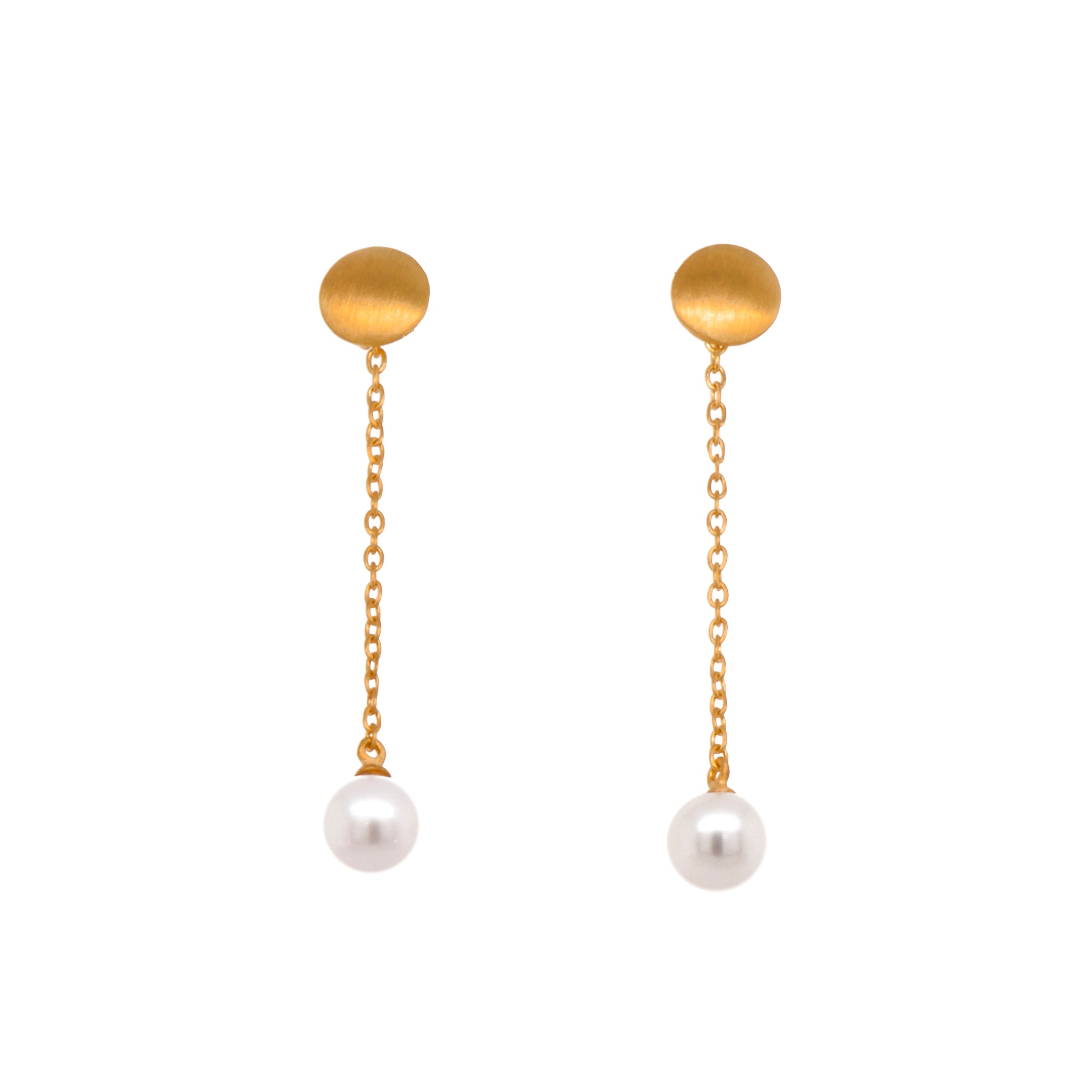 Moon Chain Drop Pearl Earrings 24K Gold Vermeil