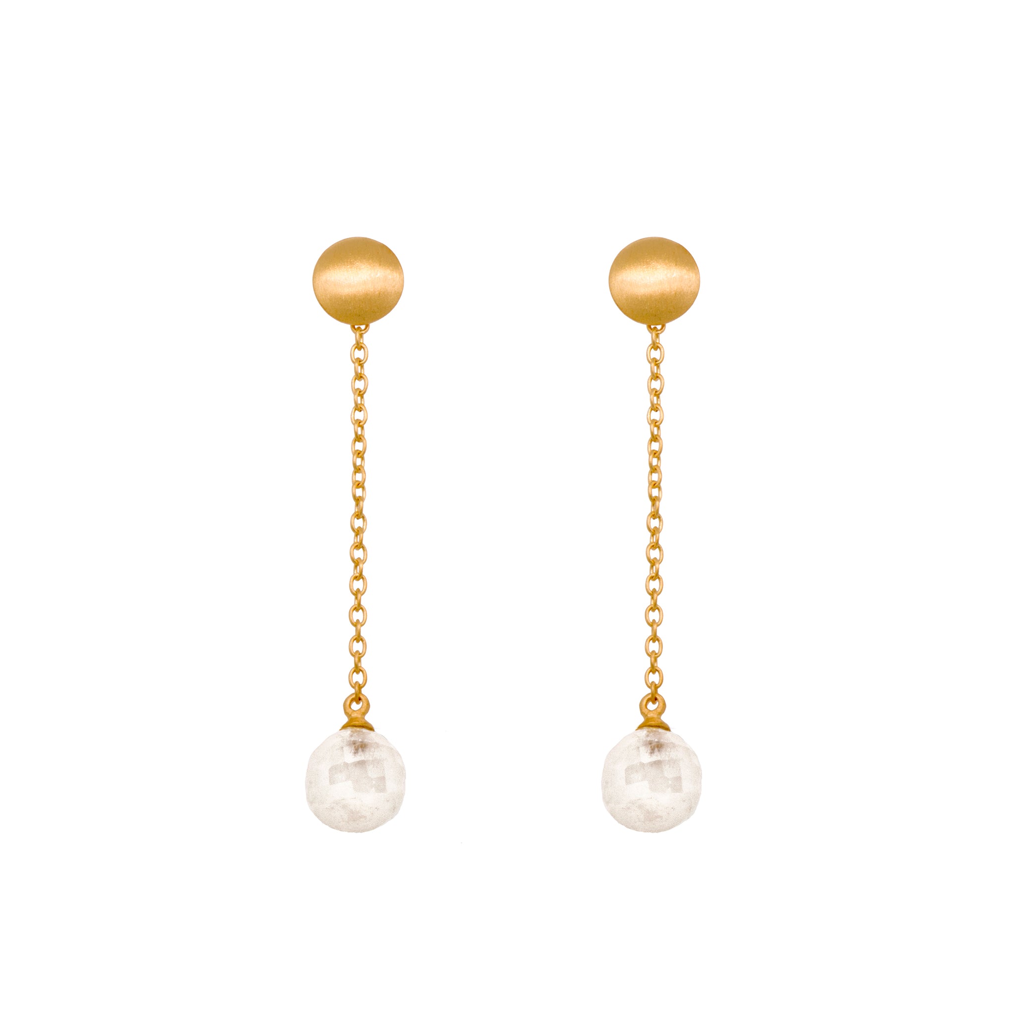 Moon Chain Drop Rainbow Moonstone Earrings