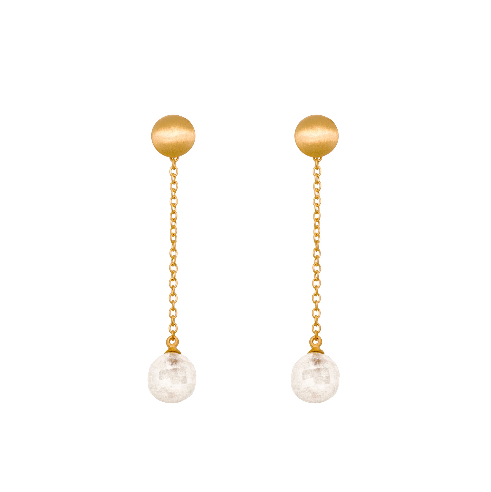 Moon Chain Drop Rainbow Moonstone Earrings 24K Gold Vermeil