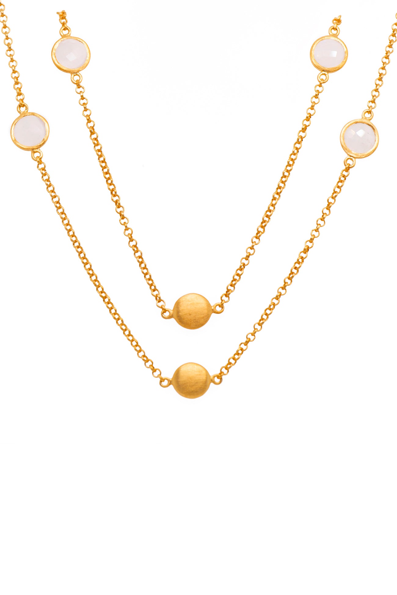Rainbow Moonstone Moon Necklace 36" 24K Gold Vermeil
