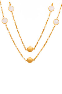 Rainbow Moonstone Moon Necklace 36" 24K Gold Vermeil