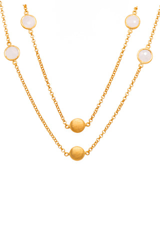 Rainbow Moonstone Moon Necklace 36" 24K Gold Vermeil