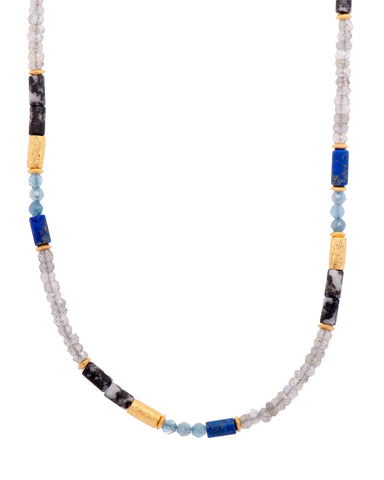 Labradorite, Lapis, Aquamarine, and Jasper 3mm Necklace 24K Fair Trade Gold Vermeil