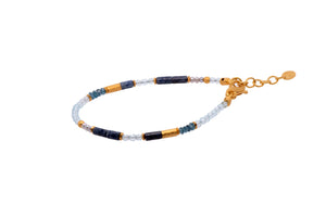 Dumortierite, Sky Blue Topaz, London Blue Topaz, and Pearls 3mm Bracelet 24K Fair Trade Gold Vermeil