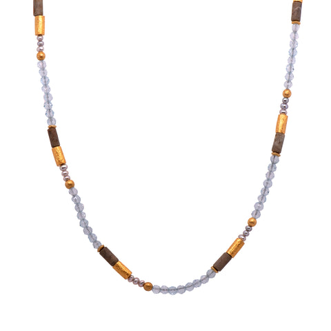 Jasper, Blue Topaz and Grey Pearls Necklace 3mm 24K Fair Trade Gold Vermeil