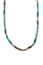 Load image into Gallery viewer, Chrysoprase, Amazonite, Jasper, Emerald, Prehnite, Peridot, Zircon, Turquoise, Chrysocolla, and Pearl Necklace Rhodium Plated Silver
