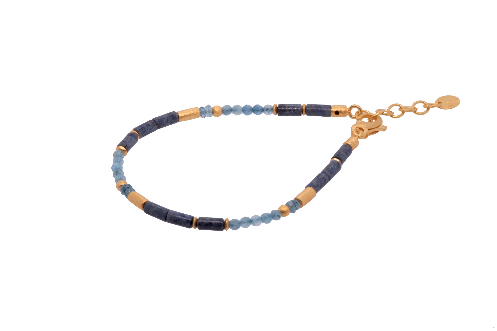 Dumortierite, London Blue Topaz, and Aquamarine Bracelet Fair Trade 24K Gold Vermeil