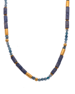 Necklace - Dumortierite, London Blue Topaz, and Aquamarine Necklace Fair Trade 24K Gold Vermeil