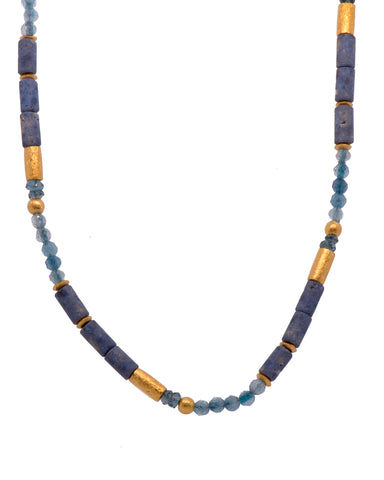 Dumortierite, London Blue Topaz, and Aquamarine 3mm Necklace 24K Fair Trade Gold Vermeil