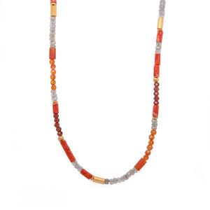 Coral, Carnelian and Garnet 3mm Necklace 24K Fair Trade Gold Vermeil