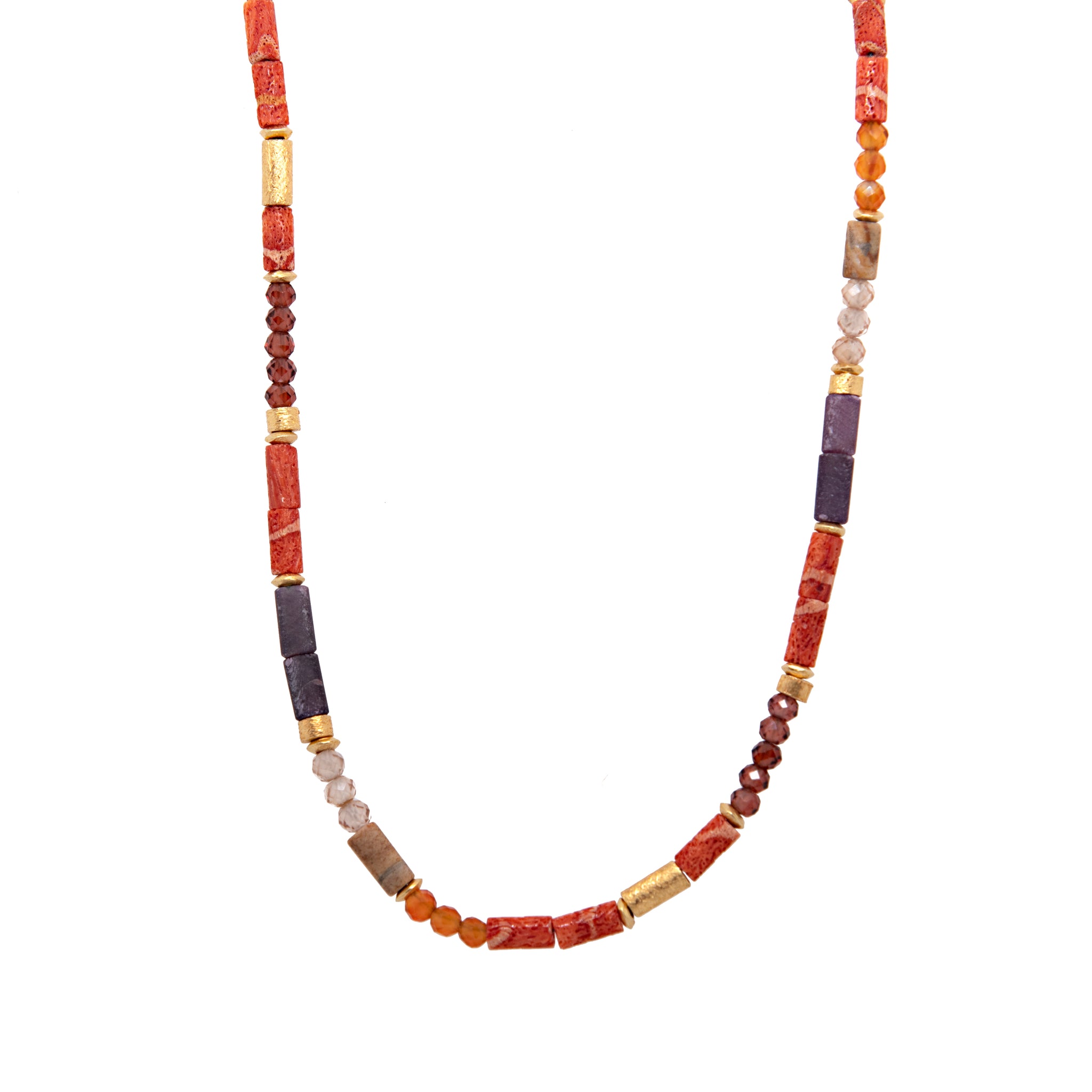 Necklace-Coral, Carnelian, Garnet, Ruby, Jasper and Zircon 24K Fair Trade Gold Vermeil
