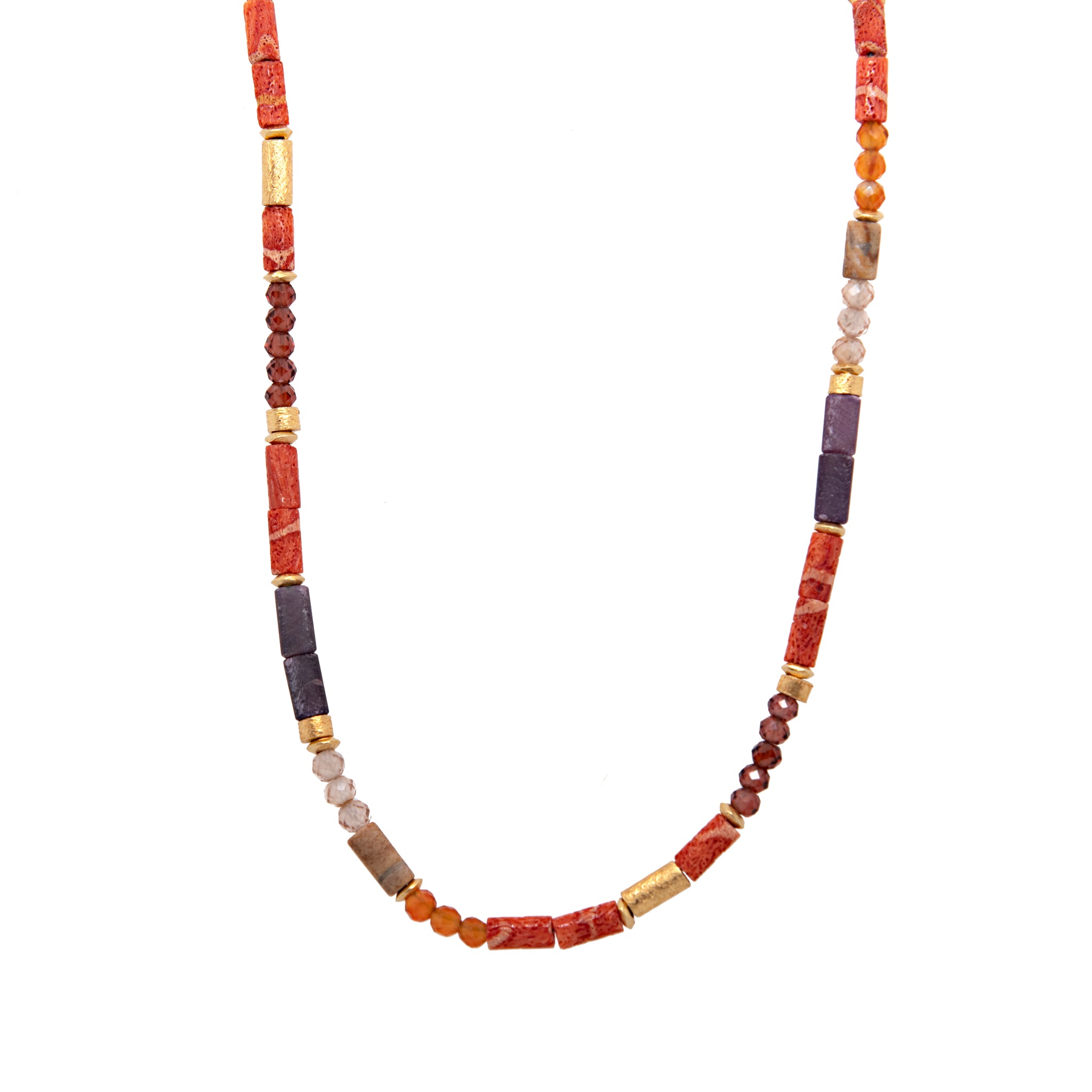 Coral, Carnelian, Garnet, Ruby, Jasper and Zircon 3mm Necklace 24K Fair Trade Gold Vermeil