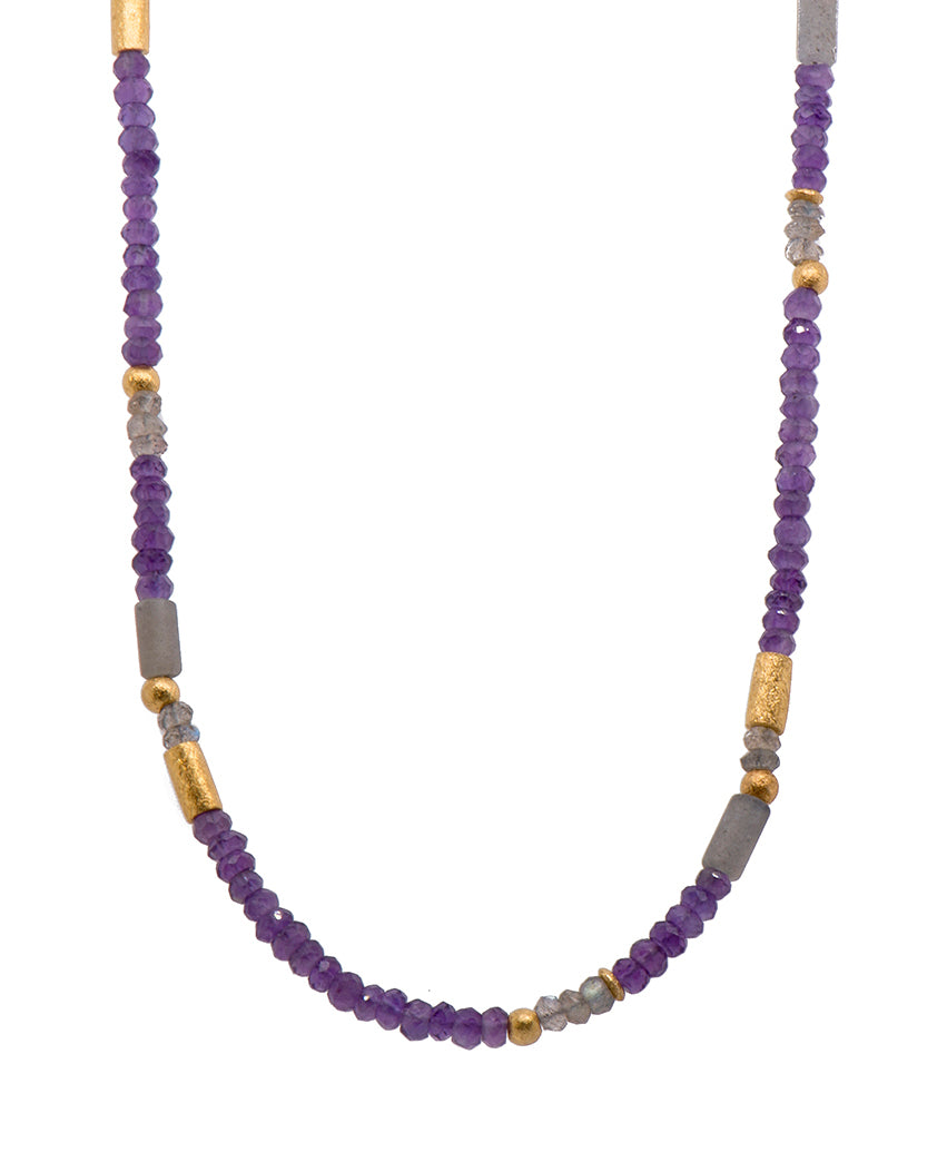 Labradorite and Amethyst Necklace 24K Fair Trade Gold Vermeil