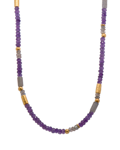 Labradorite and Amethyst Necklace 24K Fair Trade Gold Vermeil