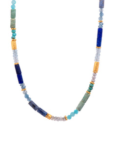 Turquoise, Pearls, Lapis, Zircon, Chrysocolla , Dumortierite, Labradorite, and Sky Blue Topaz 3mm Necklace 24K Fair Trade Gold Vermeil