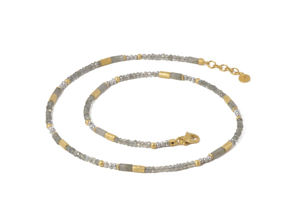 LABRADORITE & GREY PEARL NECKLACE 3MM FAIR TRADE 24K GOLD VERMEIL - Joyla Jewelry