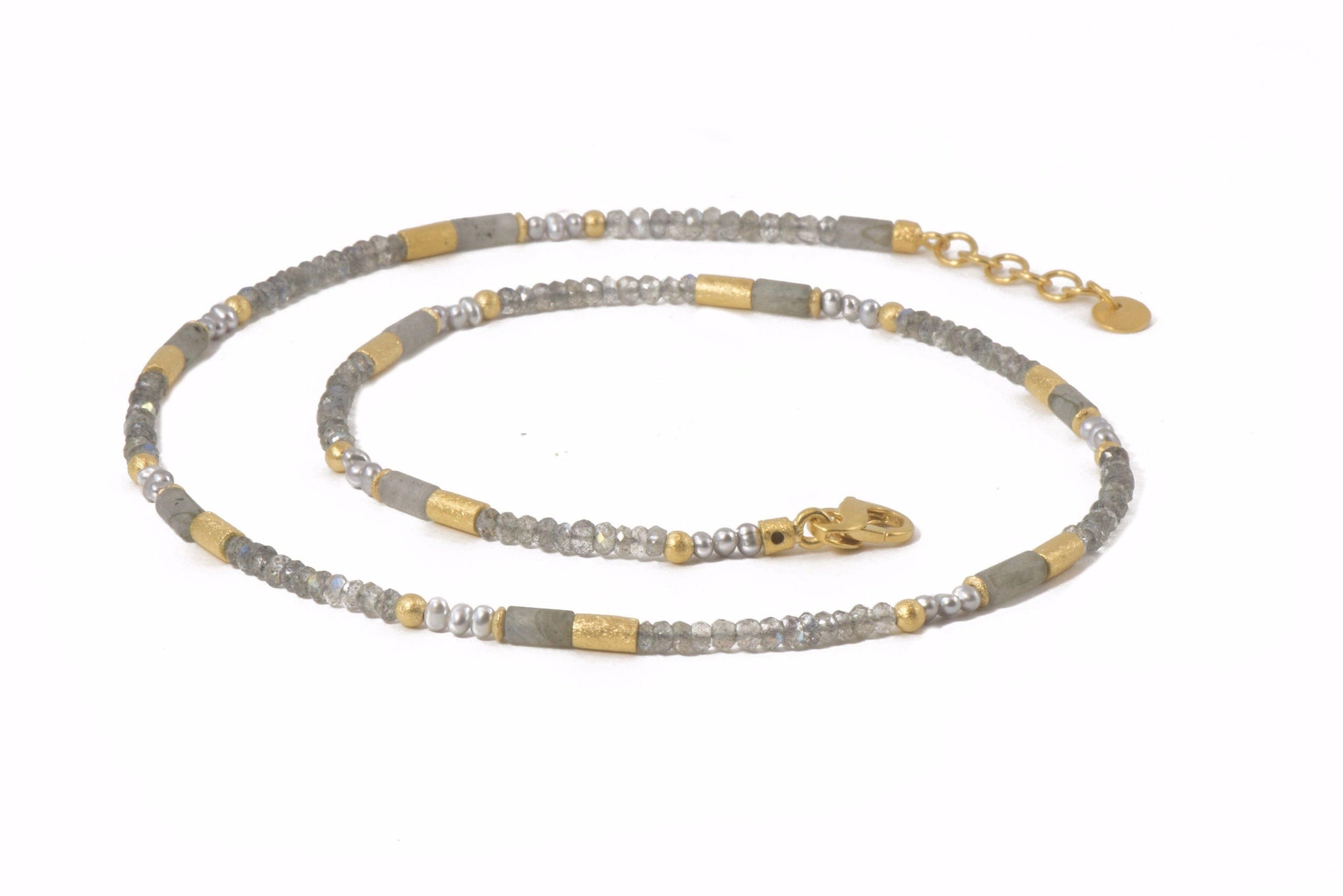 LABRADORITE & GREY PEARL NECKLACE 3MM FAIR TRADE 24K GOLD VERMEIL - Joyla Jewelry