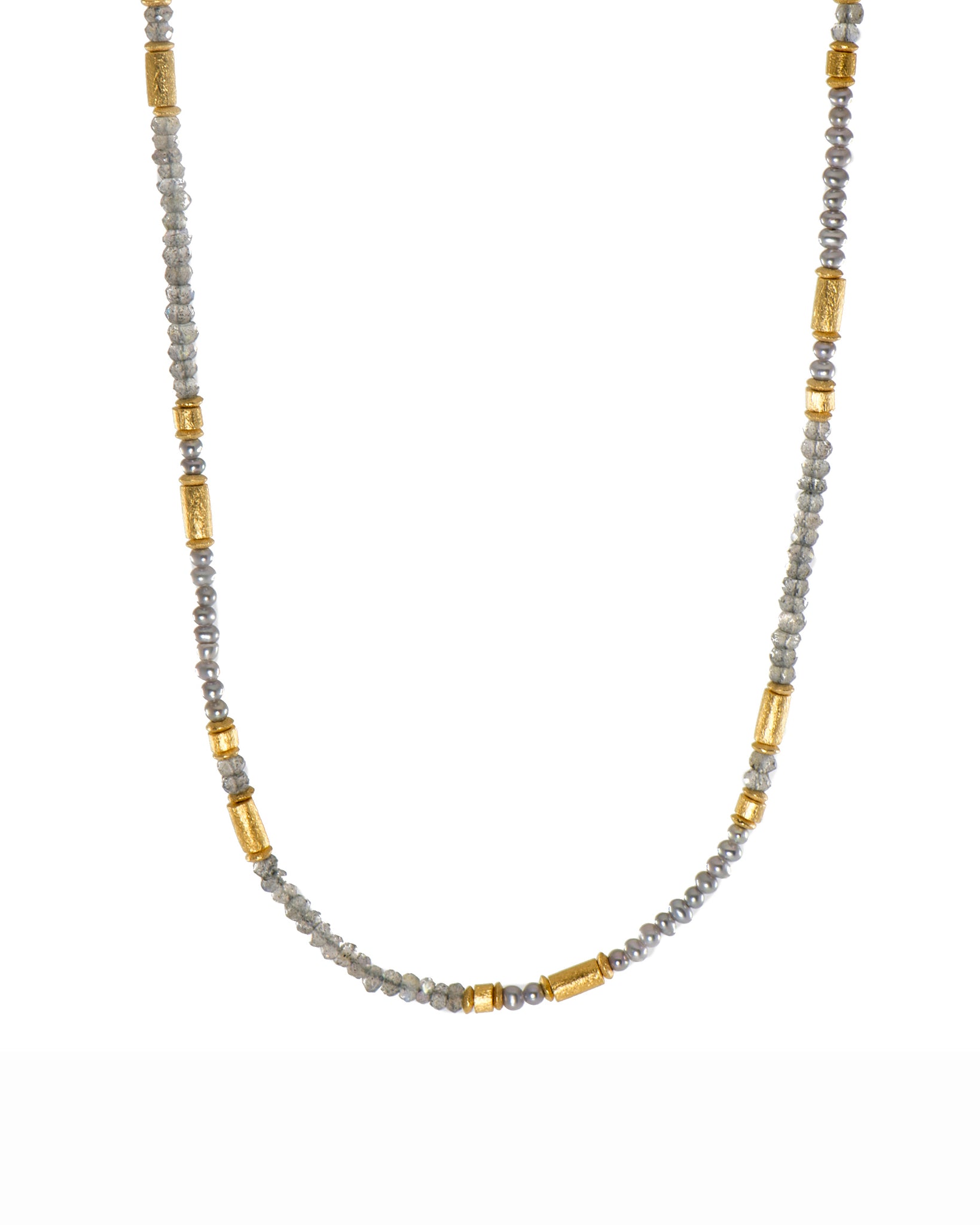 Labradorite and Grey Pearl Necklace 3MM 24K Fair Trade Gold Vermeil