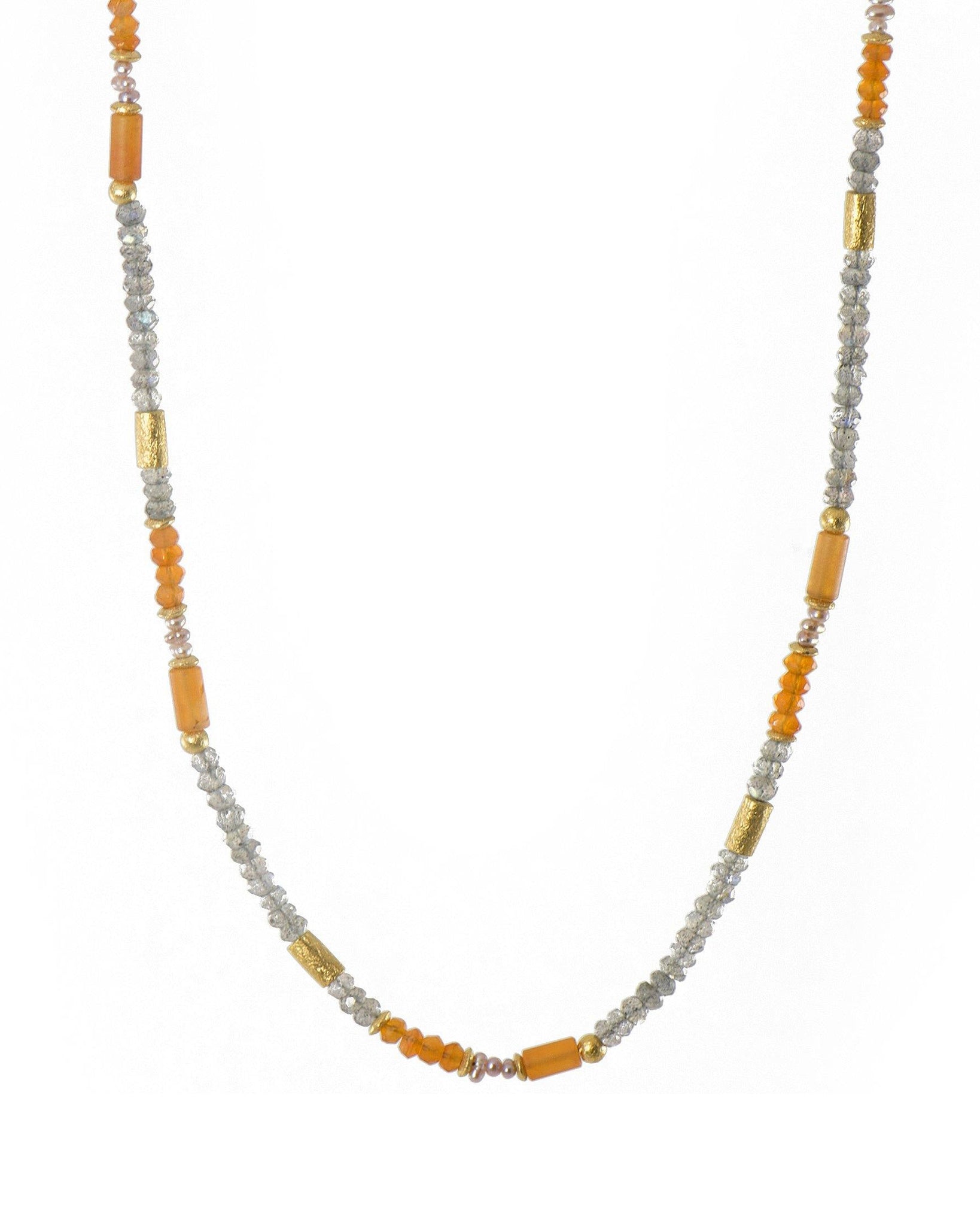 Labradorite and Carnelian 3mm Necklace 24K Fair Trade Gold Vermeil