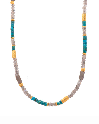 Labradorite and Turquoise Necklace Fair Trade 24K Gold Vermeil