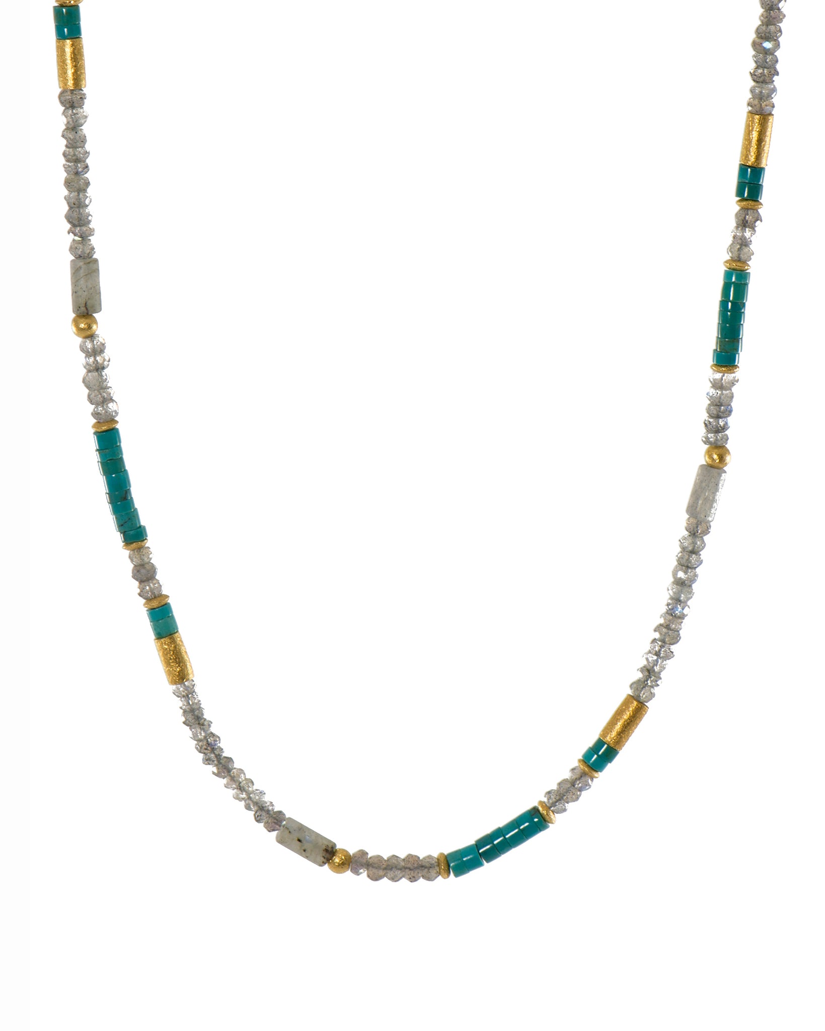 Labradorite and Turquoise Necklace 3MM 24K Fair Trade Gold Vermeil