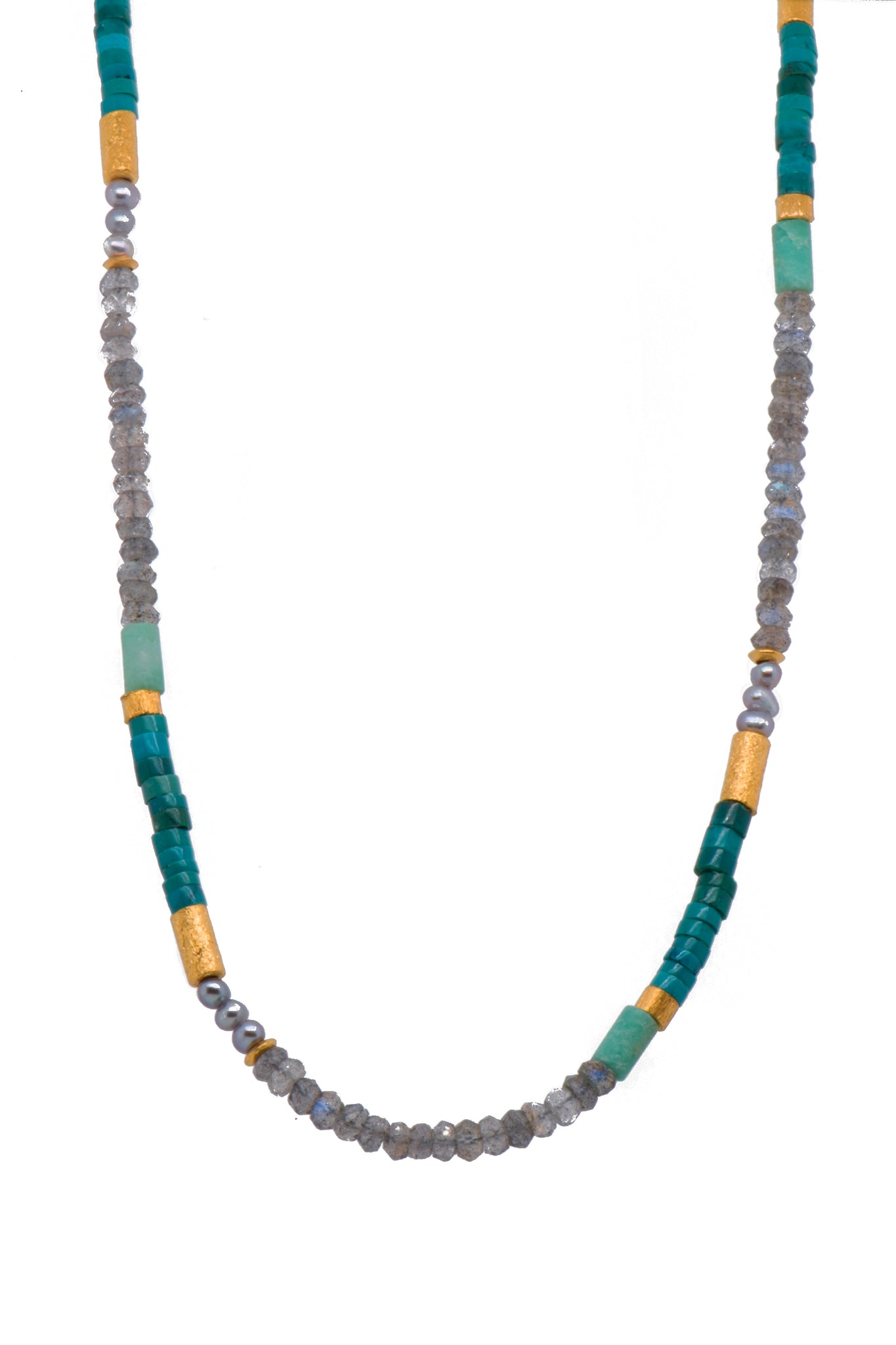 Turquoise, Chrysoprase, and Pearls Necklace 24K Fair Trade Gold Vermeil