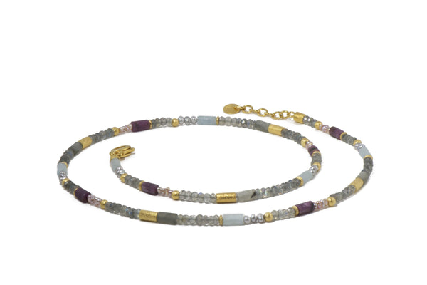 LABRADORITE, RUBY & NATURAL PEARL NECKLACE 3MM FAIR TRADE 24K GOLD VERMEIL - Joyla Jewelry