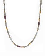 Load image into Gallery viewer, Labradorite, Ruby and Natural Pearl 3mm Necklace 24K Fair Trade Gold Vermeil
