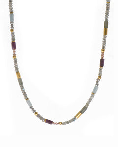LABRADORITE, RUBY & NATURAL PEARL NECKLACE 3MM FAIR TRADE 24K GOLD VERMEIL