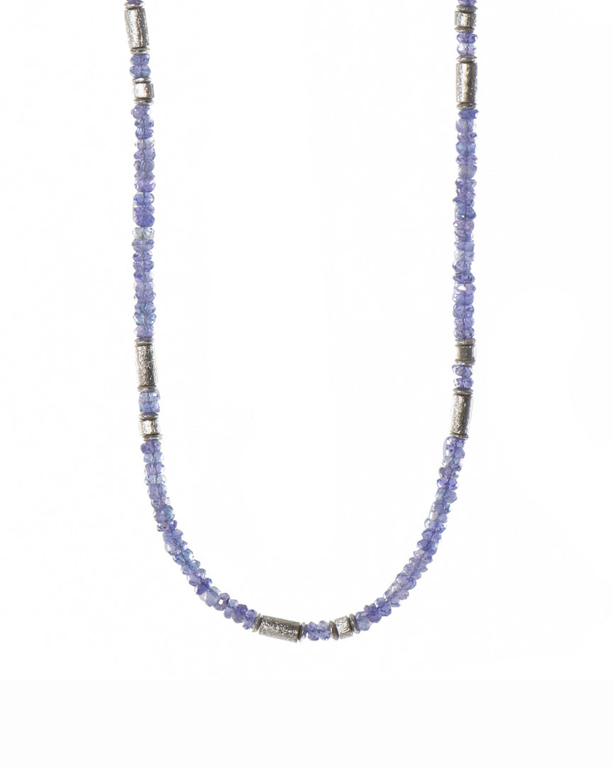 Tanzanite Necklace 3mm Rhodium Plated Silver