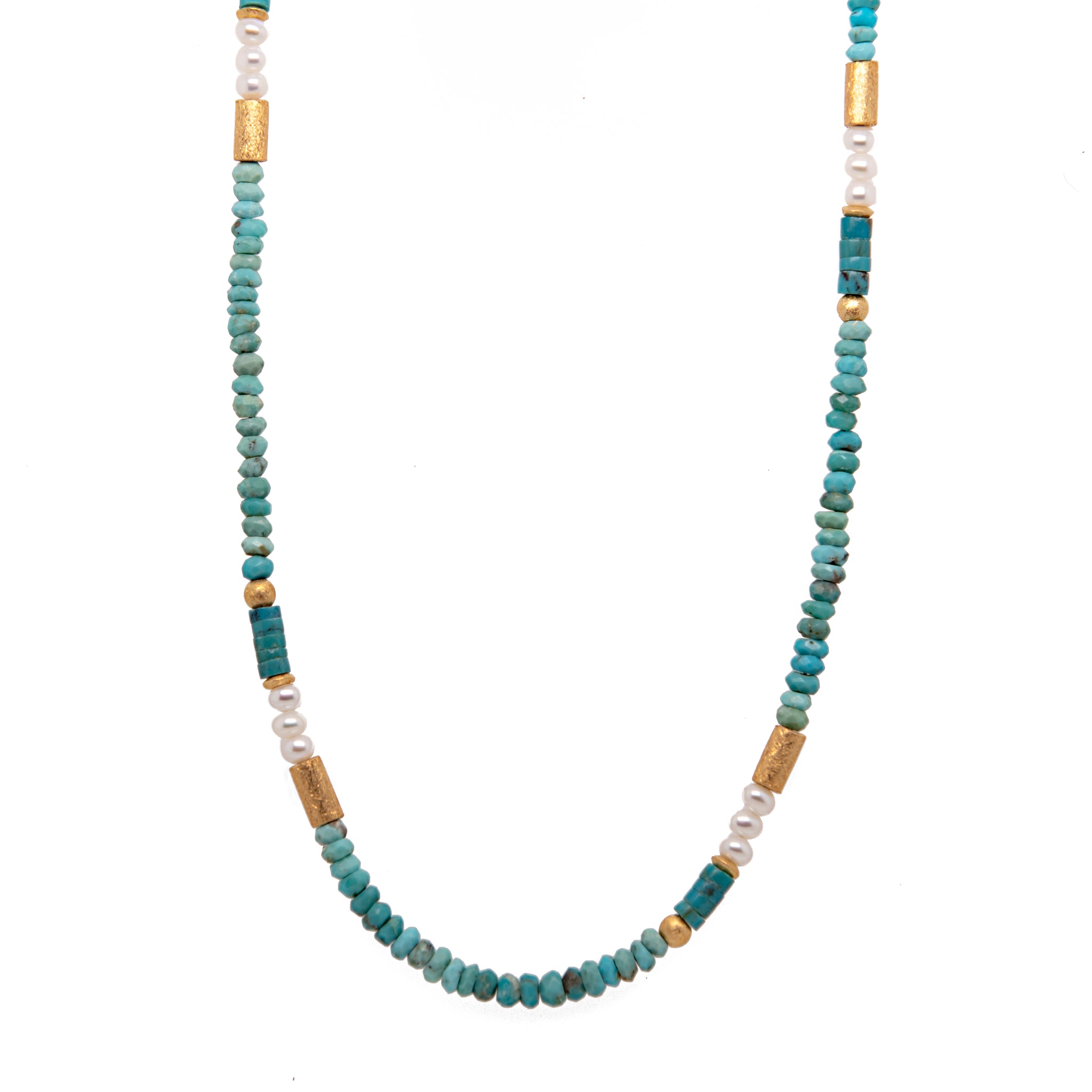 NECKLACE- TURQUOISE AND WHITE PEARLS