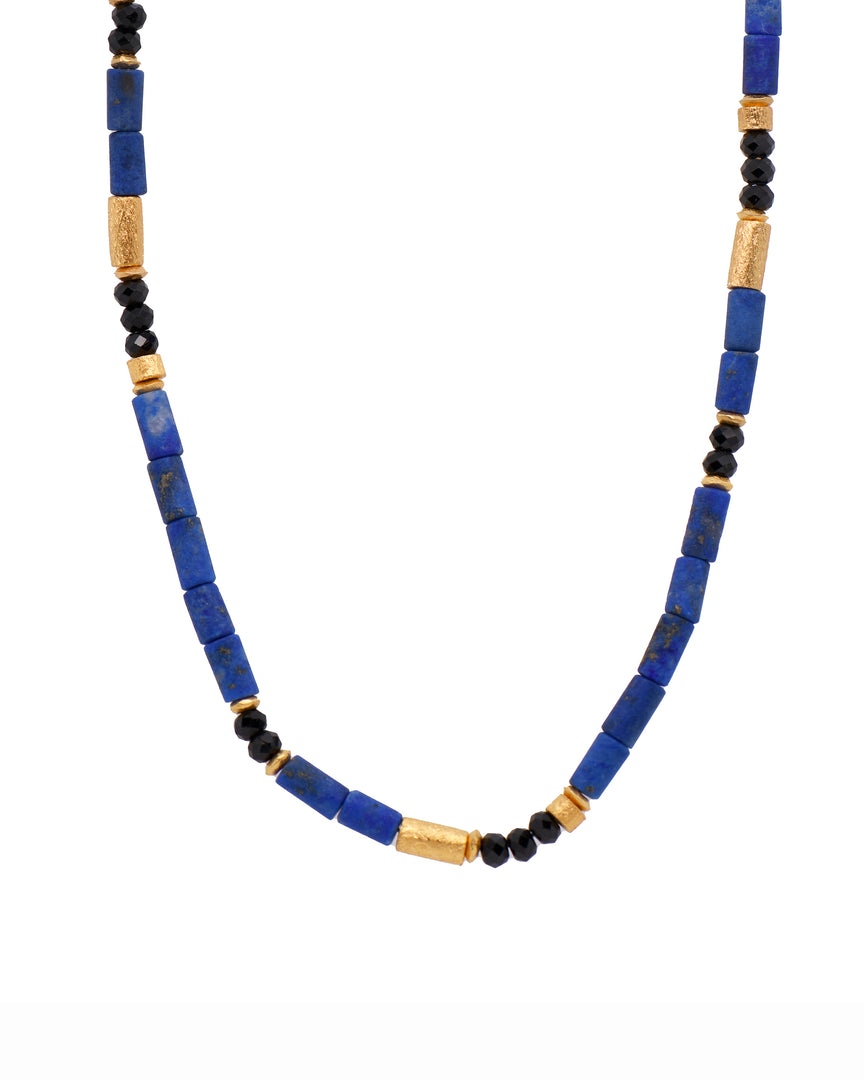 Lapis and Black Spinel 3mm Necklace Fair Trade 24K Gold Vermeil
