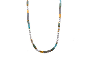 Pearl, Labradorite, Chrysocolla And Opalite Necklace 3mm 24K Fair Trade Gold Vermeil