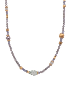 Tanzanite, Prehnite, and Pearl Necklace 24K Fair Trade Gold Vermeil