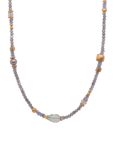 Tanzanite, Prehnite, and Pearl Necklace 24K Fair Trade Gold Vermeil