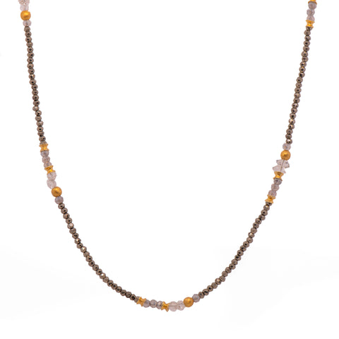 Pyrite Herkimer Crystals and Labradorite Necklace 2mm 24K Fair Trade Gold Vermeil
