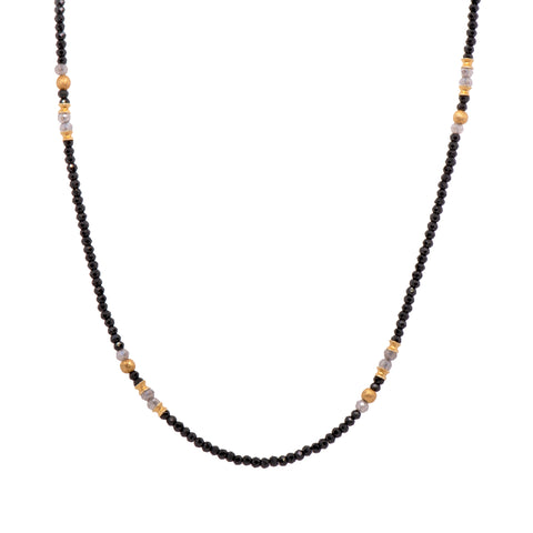 Black Spinel, Labradorite and Grey Pearl Necklace 2mm 24K Fair Trade Gold Vermeil