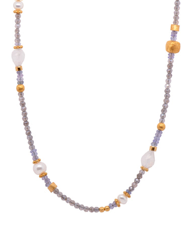 Labradorite, Pearls, Tanzanite, and Rainbow Moonstone Necklace 24K Fair Trade Gold Vermeil