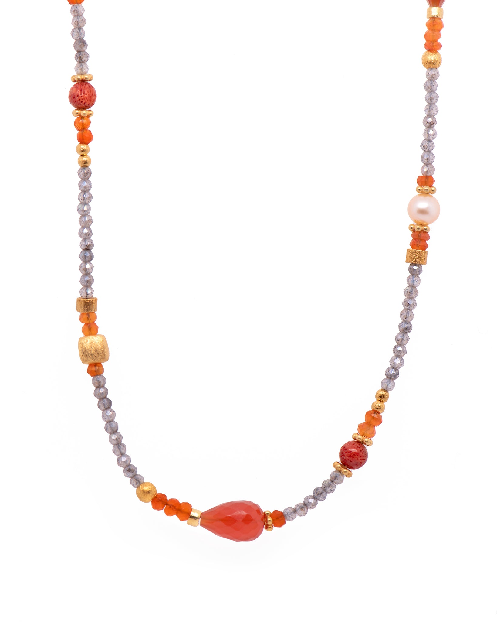 Carnelian, Pearls, and Garnet Necklace 24K Fair Trade Gold Vermeil