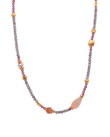 Labradorite, Moonstone, Pearl, and Pink Tourmaline Necklace 24K Fair Trade Gold Vermeil