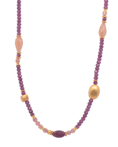 Ruby and Peach Moonstone, Necklace 24K Fair Trade Gold Vermeil