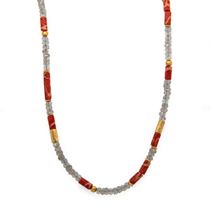 Coral and Labradorite Necklace 3mm 24K Fair Trade Gold Vermeil