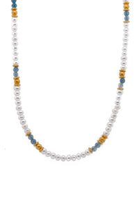 White Pearl and Aquamarine Necklace Fair Trade 24K Gold Vermeil