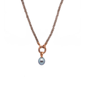 Necklace- 3 MM Smoky Quartz 31.5" Grey Pearl Pendant